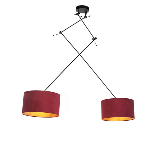 Hängelampe Mit Veloursschirmen Rot Mit Gold 35 Cm - Blitz Ii Schwarz