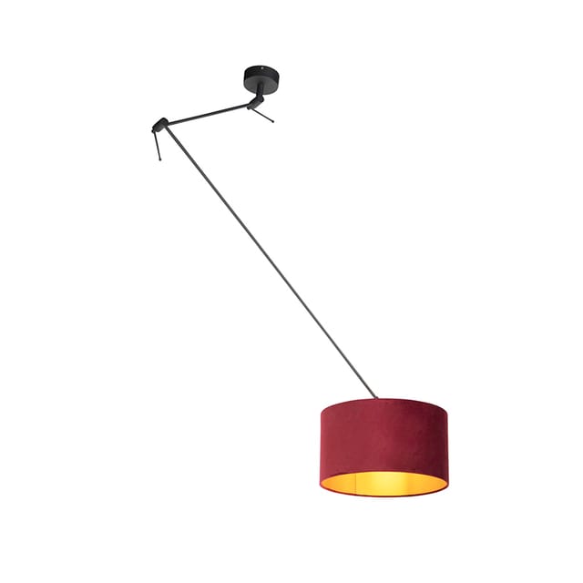Hängelampe Mit Veloursschirm Rot Mit Gold 35 Cm - Blitz I Schwarz