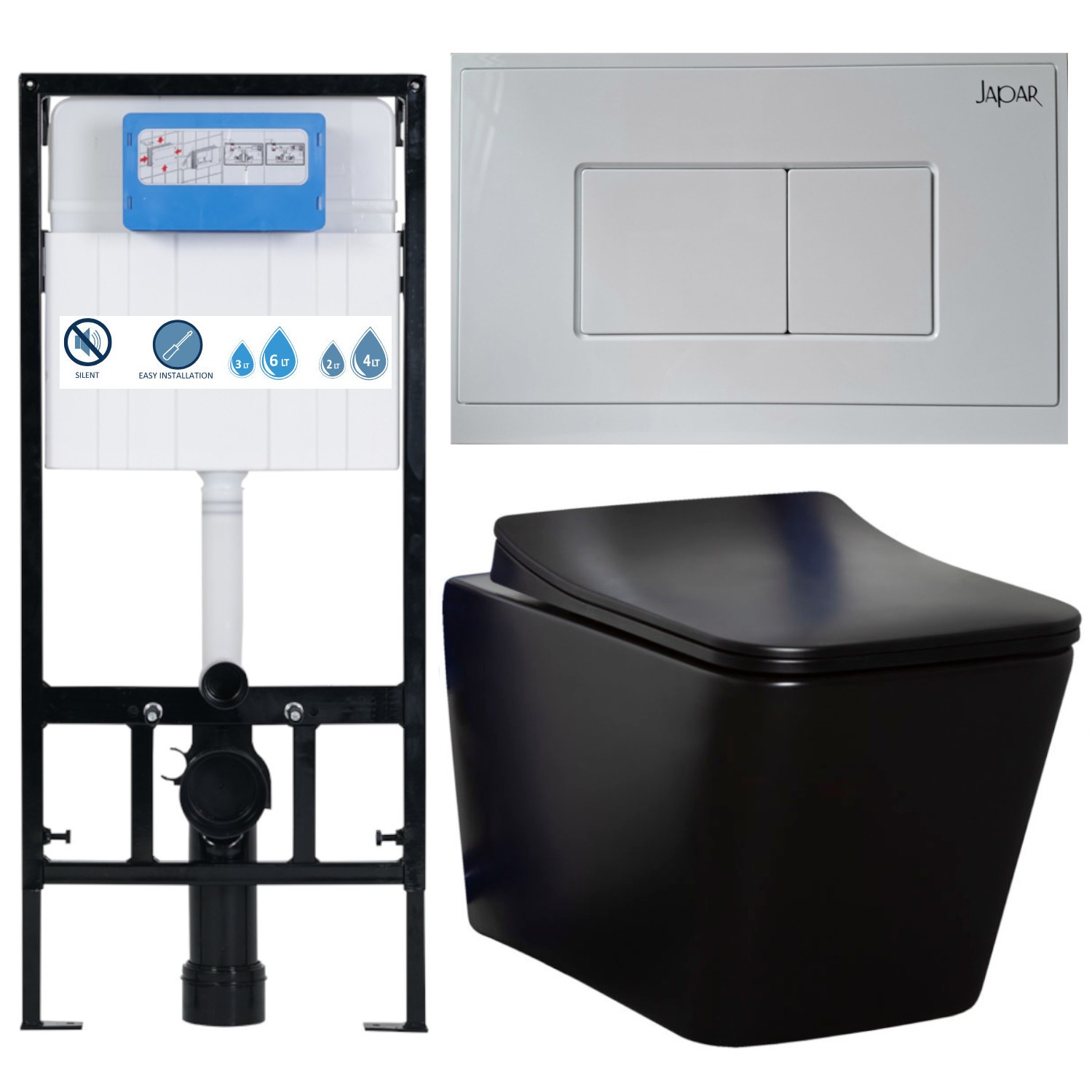 Wand-wc Set Spülrandlos Mit Vorwandelement Mattschwarz Tinos 51,5x36x34 Cm