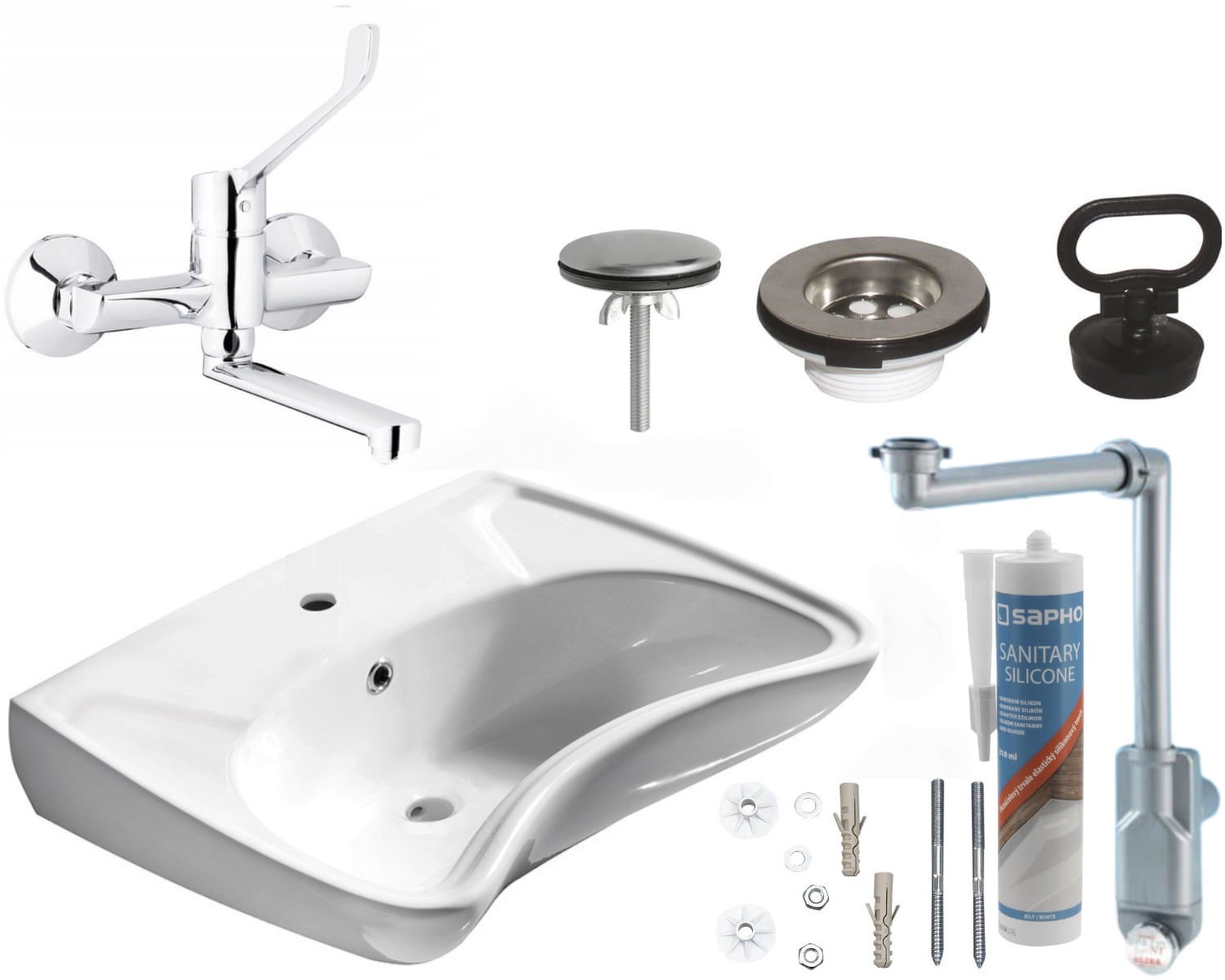 Waschbecken Für Behinderte Mit Siphon, Keramik Weiß 59x20,5x45,5 Cm