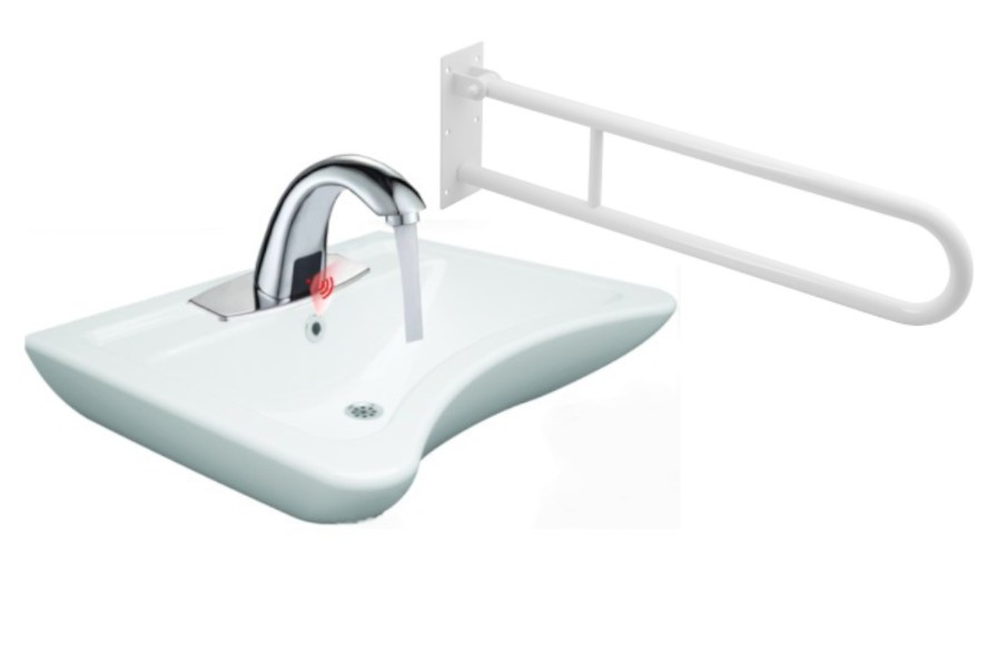 Behinderten-waschbecken-set Keramik, Mit Sensor-armatur Meissa Viba+ 63x50x20,5 Cm