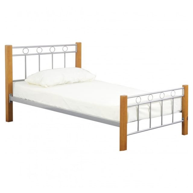 Meublorama - Bett Eveline – 90x200 Cm – Metall Und Graues Holz – Lattenrost Inklusive – Designstil