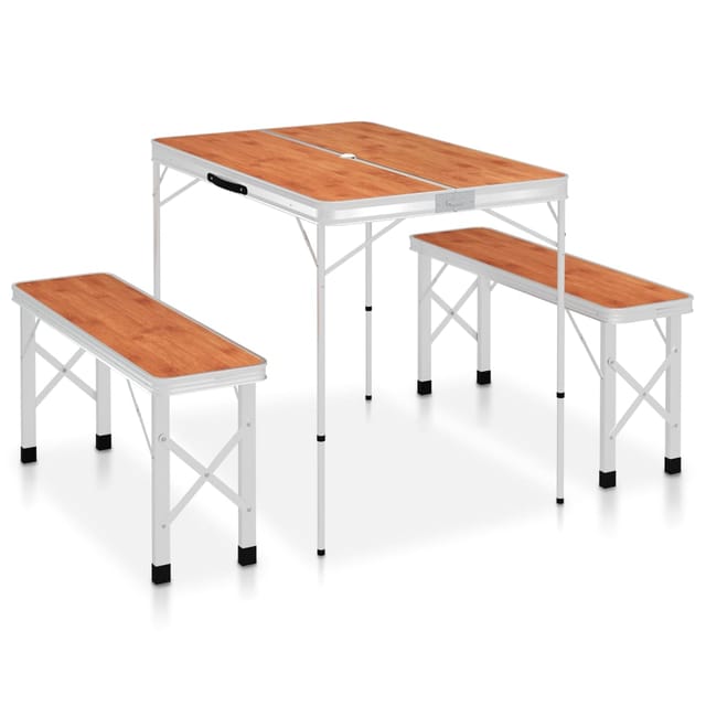 Vidaxl - Klappbarer Campingtisch Mit 2 Sitzbänken Aluminium Braun