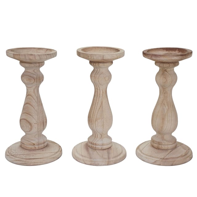 3er Set Kerzenständer Hhg-447, Kerzenhalter, Shabby-look Vintage Höhe 24cm Naturbraun