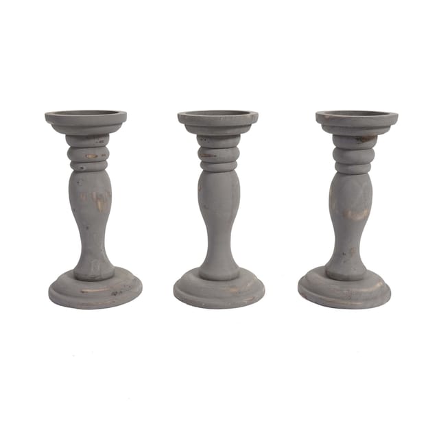 Hegele - 3er Set Kerzenständer Hhg-447, Kerzenhalter, Shabby-look Vintage Höhe 24cm Grau