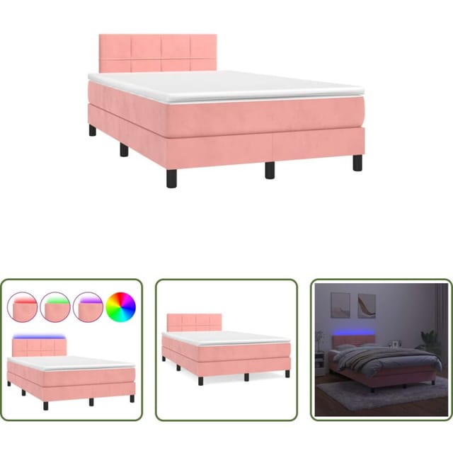 Matratze - Boxspringbett Mit Matratze & Led Rosa 120x190 Cm Samt