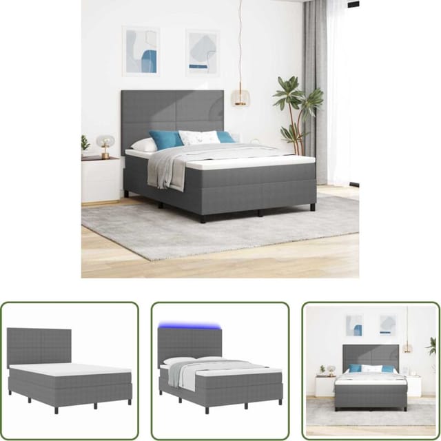 Led-beleuchtung - Led Boxspringbett Hellgrau Und Weiß 140 X 200 Cm Cordstoff