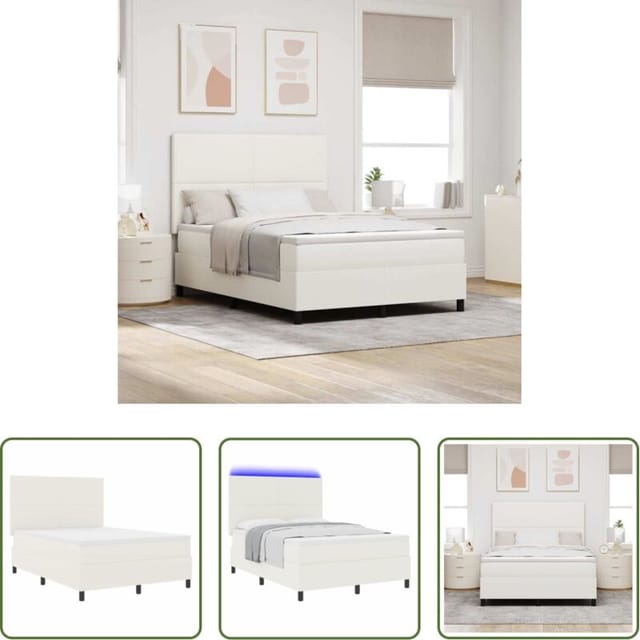 Led-beleuchtung - Led Boxspringbett Creme Und Weiß 160 X 200 Cm Cordstoff