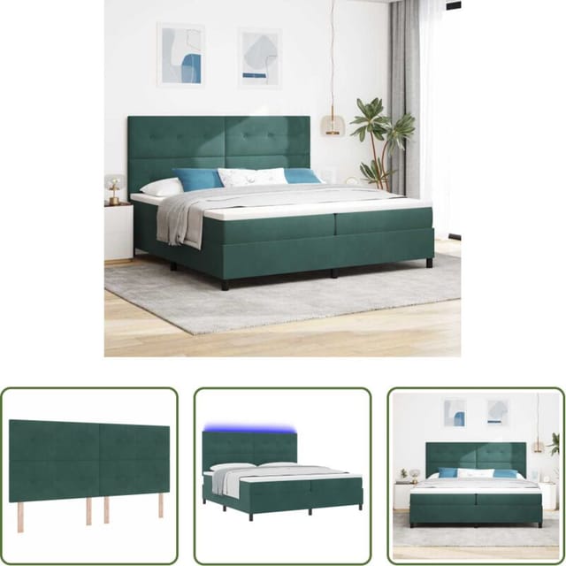 Led-beleuchtung - Led Boxspringbett Mit Matratze Dunkelgrün 200 X 200 Cm Samt