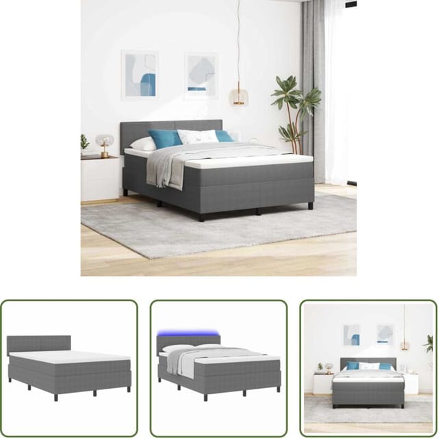 Led-beleuchtung - Led Boxspringbett Hellgrau Und Weiß 140 X 190 Cm Cordstoff
