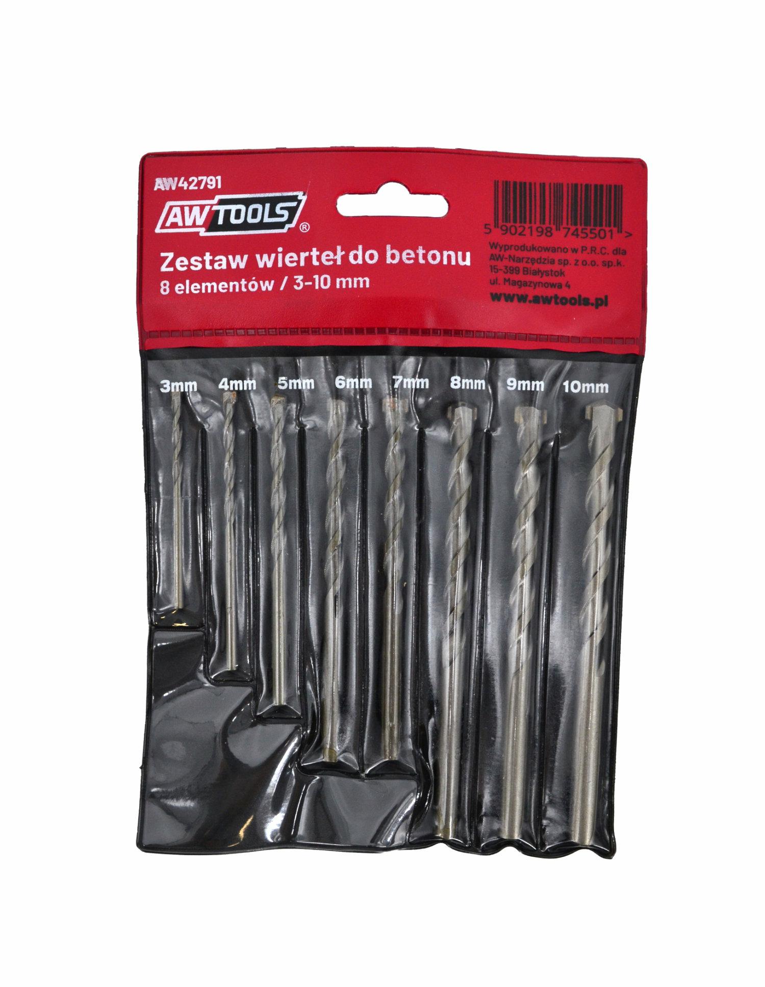 Awtools Wiertła Do Betonu Komplet 8elem. /3-4-5-6-7-8-9-10mm/
