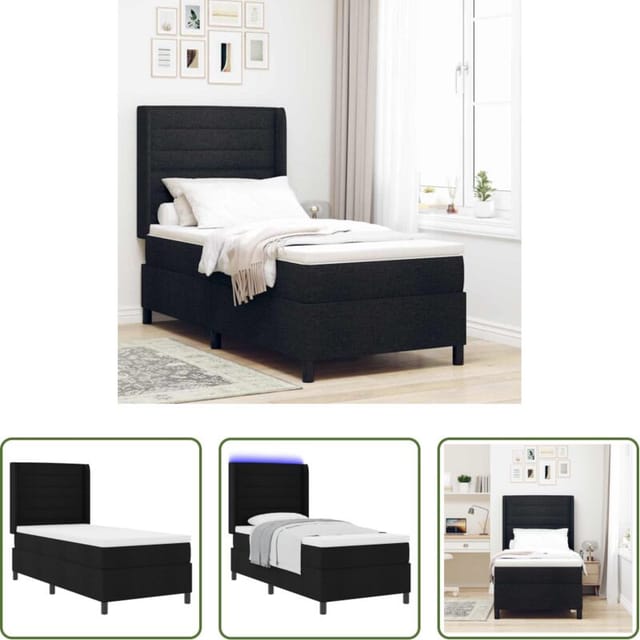 Led-streifen - Led Boxspringbett Mit Matratze Schwarz 90 X 190 Cm Stoff