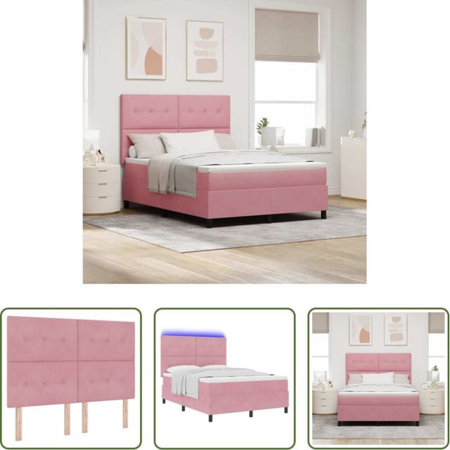 Led-beleuchtung - Led Boxspringbett Mit Matratze Rosa 140 X 200 Cm Samt