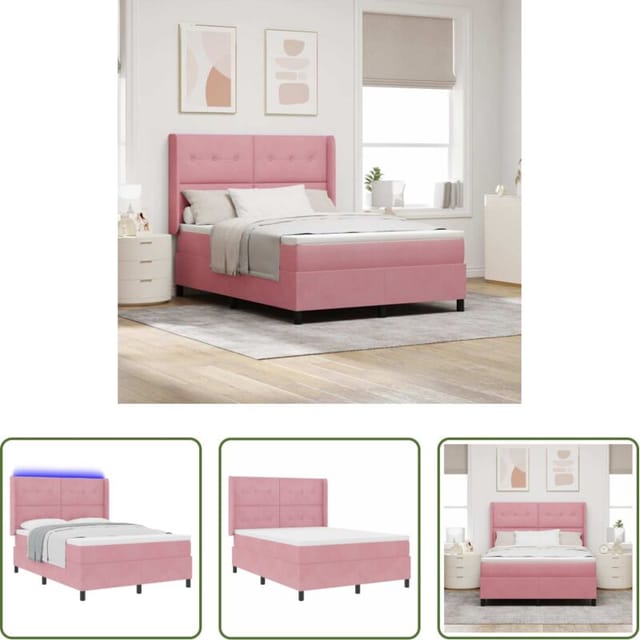Led Beleuchtung - Boxspringbett Mit Led-lichtleisten Rosa 140 X 200 Cm Samt
