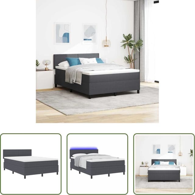Led-beleuchtung - Led Boxspringbett Dunkelgrau Und Weiß 140 X 190 Cm Cordstoff