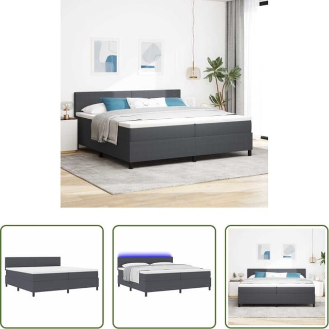 Led-beleuchtung - Led Boxspringbett Dunkelgrau Und Weiß 200 X 200 Cm Cordstoff