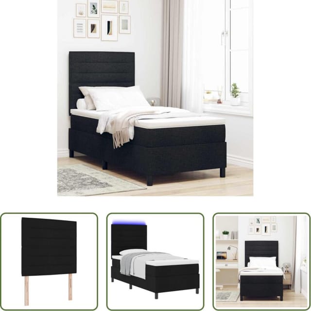 Matratze - Boxspringbett Mit Matratze Mit Led Schwarz 90 X 190 Cm Stoff