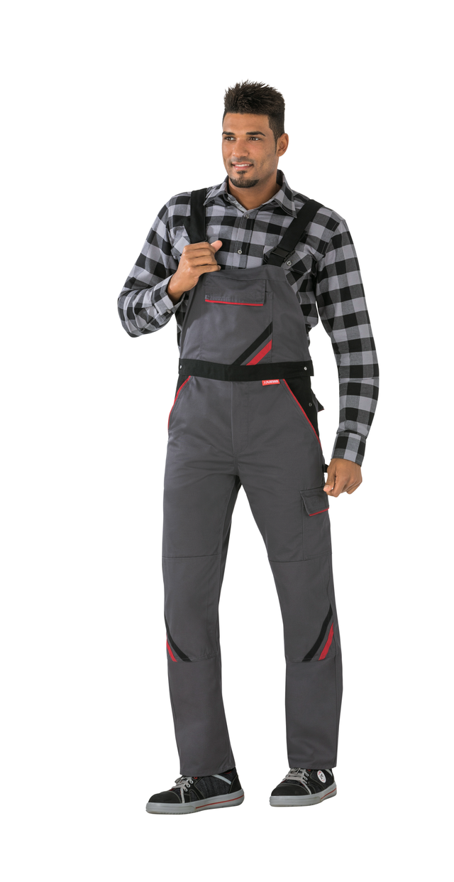 Planam Highline Latzhose Schiefer/schwarz/rot 64