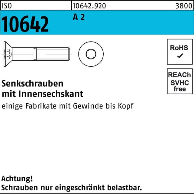 Senkschraube Iso 10642 Innensechskant M 6 X 50 A 2