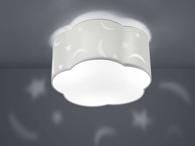 Trio - Runde Deckenleuchte Ø 40cm Moony In Weiß, Stoffschirm Mit Mond + Sternen Design