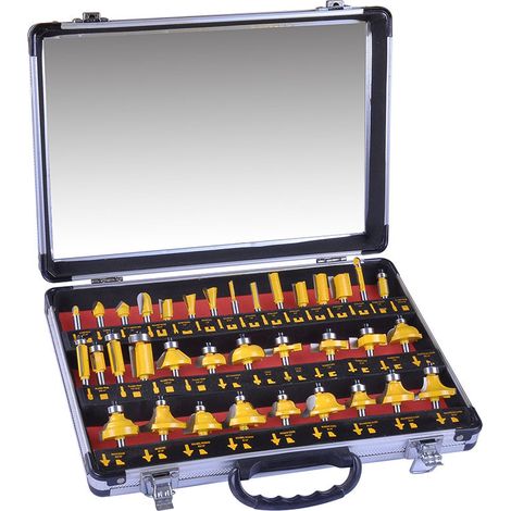 35-teiliges Fräser-bit-set, 1/4-zoll-schaft, Holzbearbeitung, Heimwerker, Mit Premium-aluminium-tragekoffer.