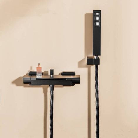 Schwarzer Wasserfall-badewannen-mischbatterie Zur Wandmontage, Wand-badewannen-wasserhahn Für Badezimmer, Badewannen-wasserhahn Mit Handbrause, Badewannen-mischbatterie