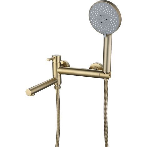 Wandmontierter Badewannenarmatur Mit Handbrause, Wandmontierter Badewannenmischer, Um 90° Schwenkbarer Auslauf, Gebürstetes Gold-finish