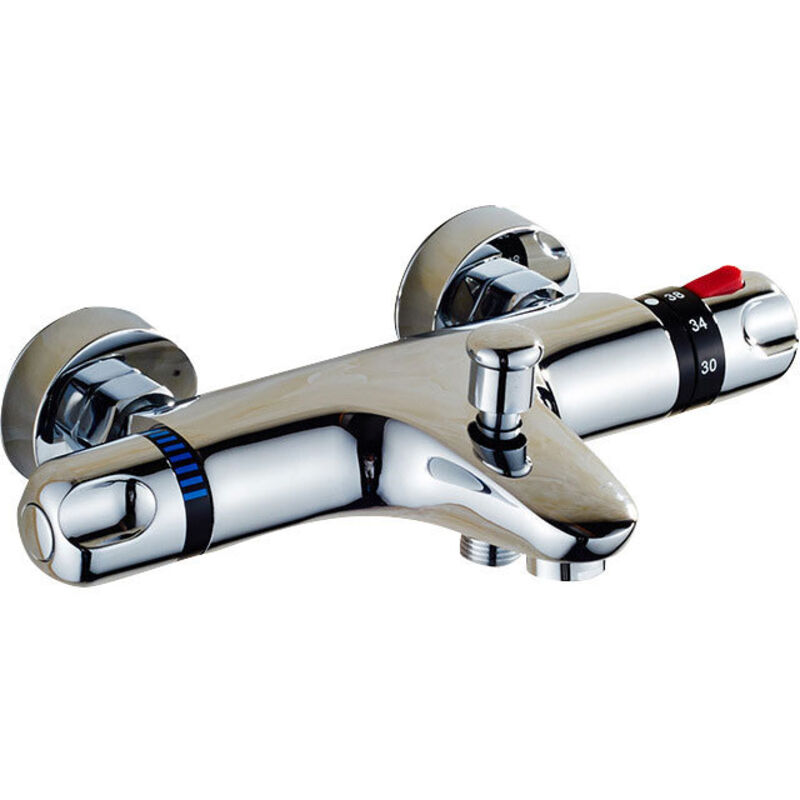 Thermostat-badewannen-brausebatterie, Wand-wannenbatterie Mit Brause, Thermostat-wannenbatterie (mit Auslauf), Thermostat-brausebatterie, 38°c, Sicherheitsverriegelung