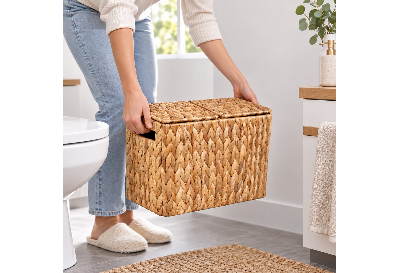 Relaxdays Toilettenpapier Aufbewahrung, 6 Rollen, Hxbxt: 27 X 40 X 16,5 Cm, Wasserhyazinthe, Reserverollenhalter, Natur Bild 2