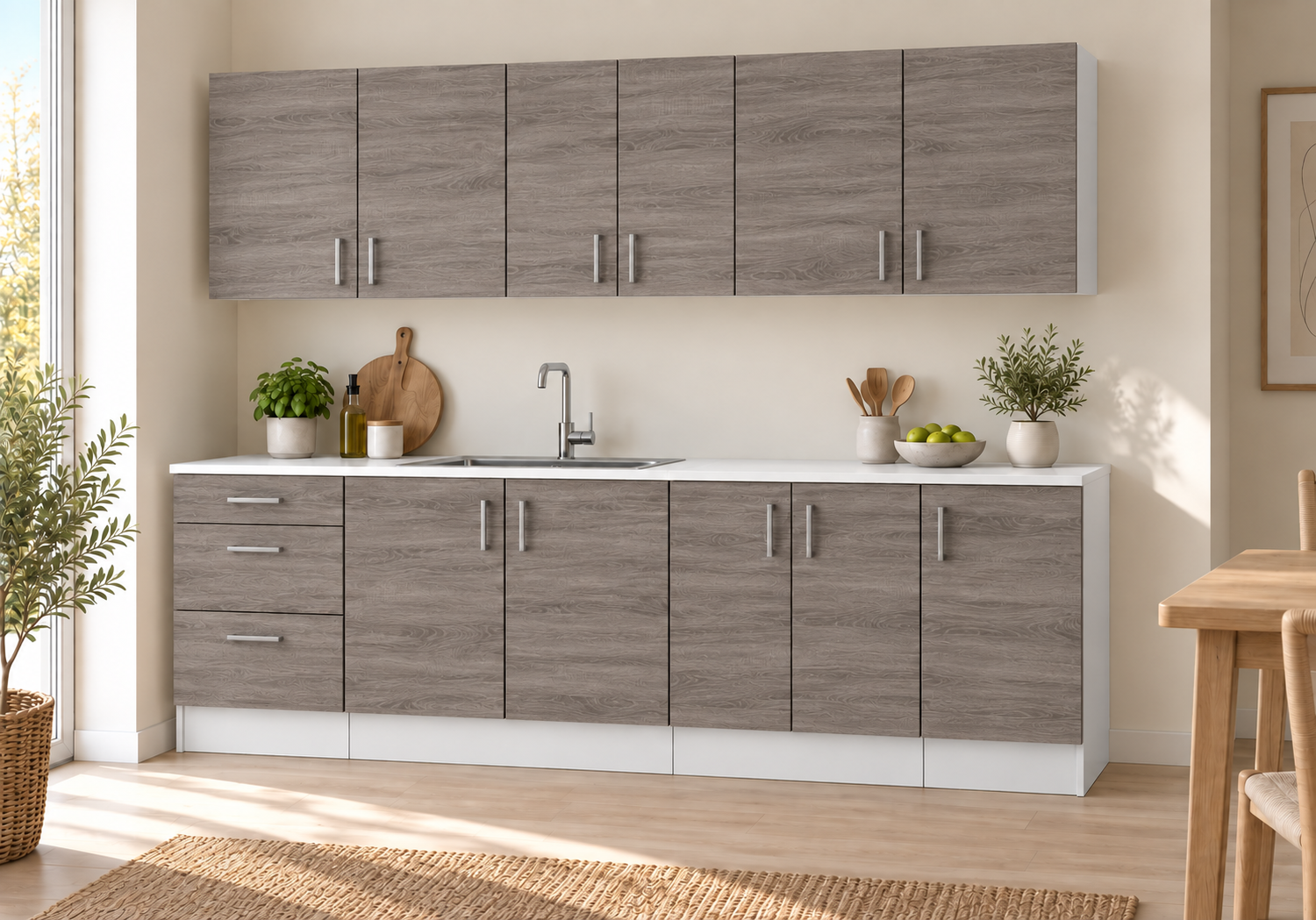 Küchenzeile 220 Cm, 7 Schränke, Sonoma Eiche Dunkel, Ohne Arbeitsplatte