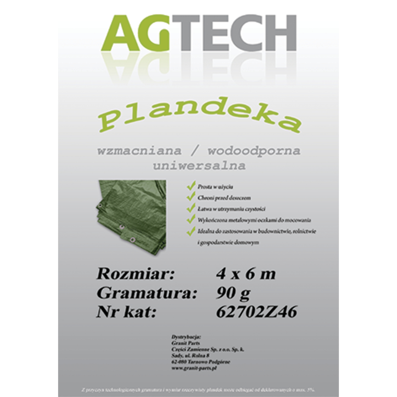 Verstärkte, Wasserdichte Plane, Grün, 4x6 M, Flächengewicht 90 G/m² Pl9046