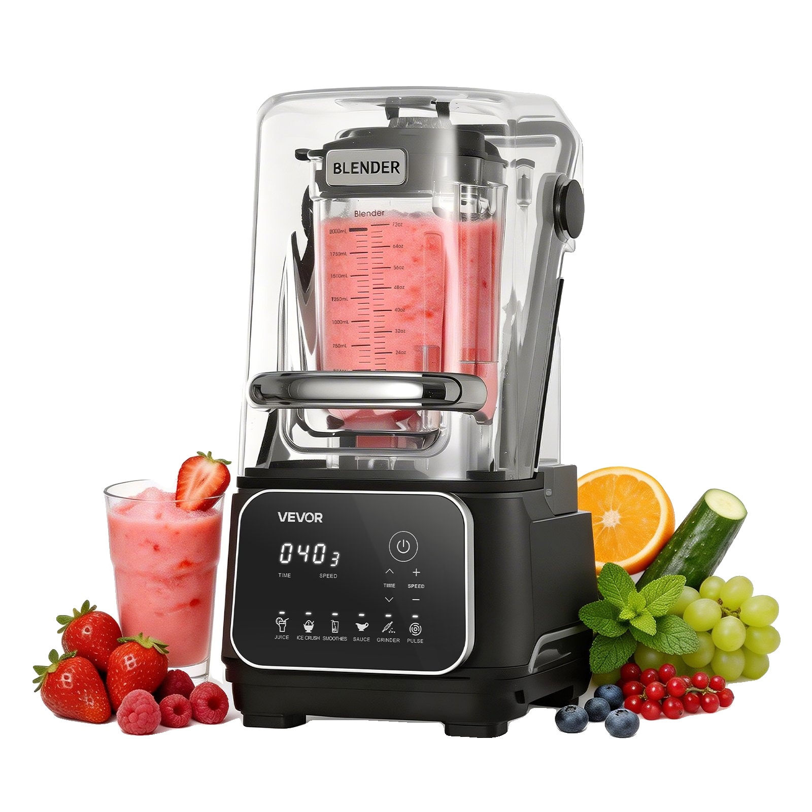 Vevor Küchenmaschine, 2-liter-profi-standmixer Mit Schutzvorrichtung, 2200 W, 26000 U/min, Selbstreinigungsfunktion, Einstellbare Geschwindigkeit, 6 M