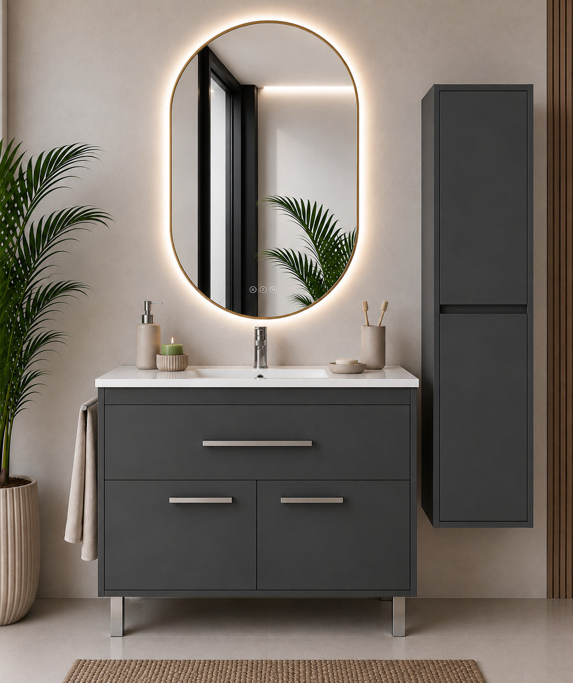 Badmöbel Mit Waschbecken Origenbath Bahia Ohne Spiegel 100x45 Cm Graphit Mit Säule