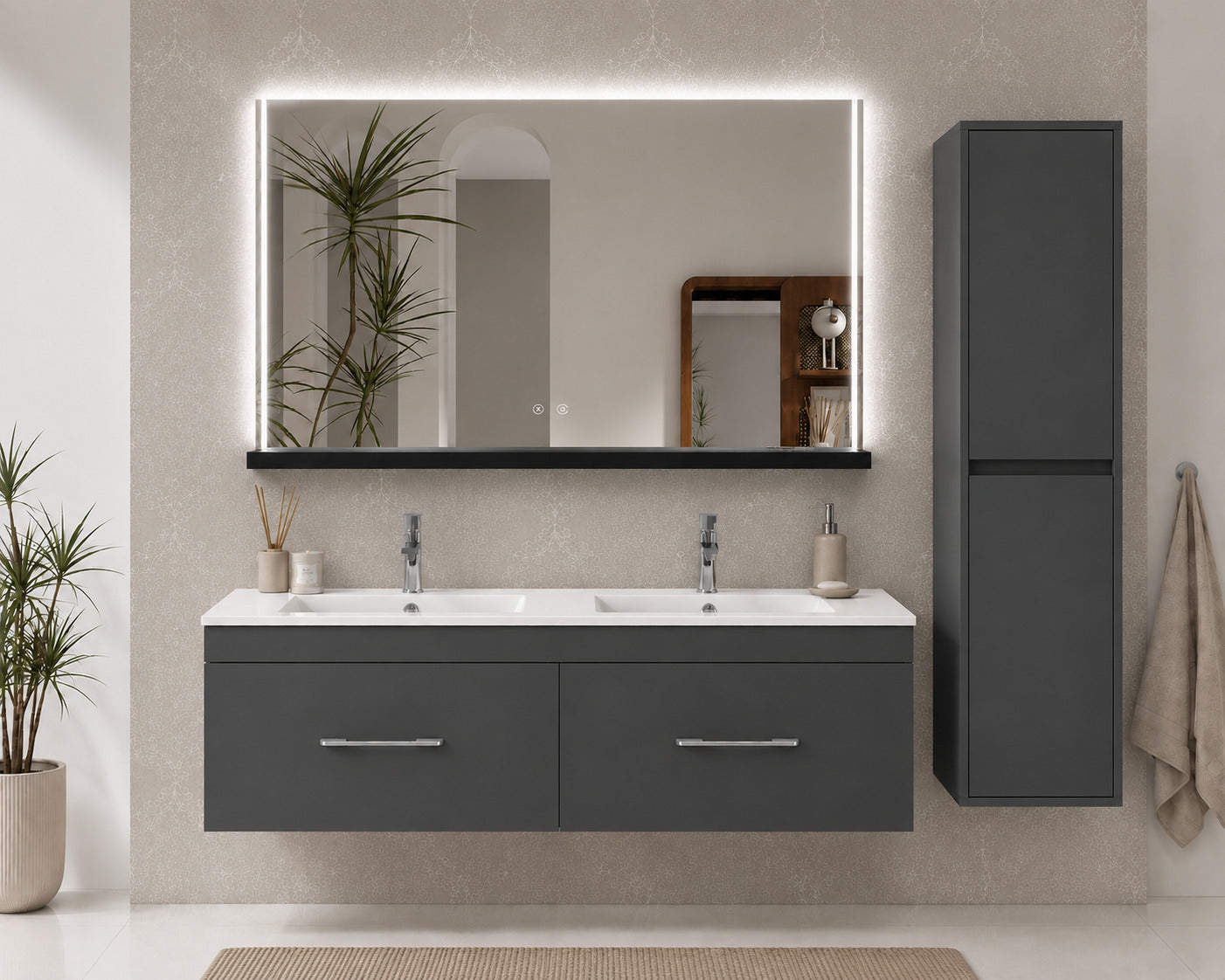 Badmöbel Mit Waschbecken Origenbath Florencia Ohne Spiegel 120x45 Cm 2 Senos Graphit Mit Säule