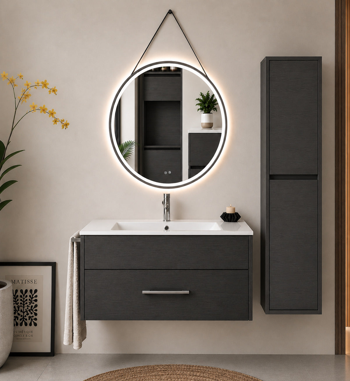 Badmöbel Mit Waschbecken Origenbath Florencia Ohne Spiegel 60x35 Cm Graphit Mit Säule