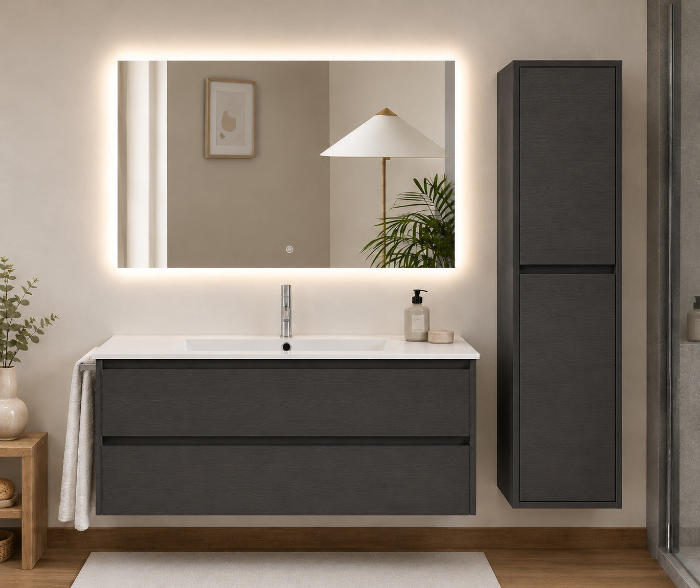 Badmöbel Mit Waschbecken Origenbath Ibiza Ohne Spiegel 90x40 Cm Graphit Mit Säule