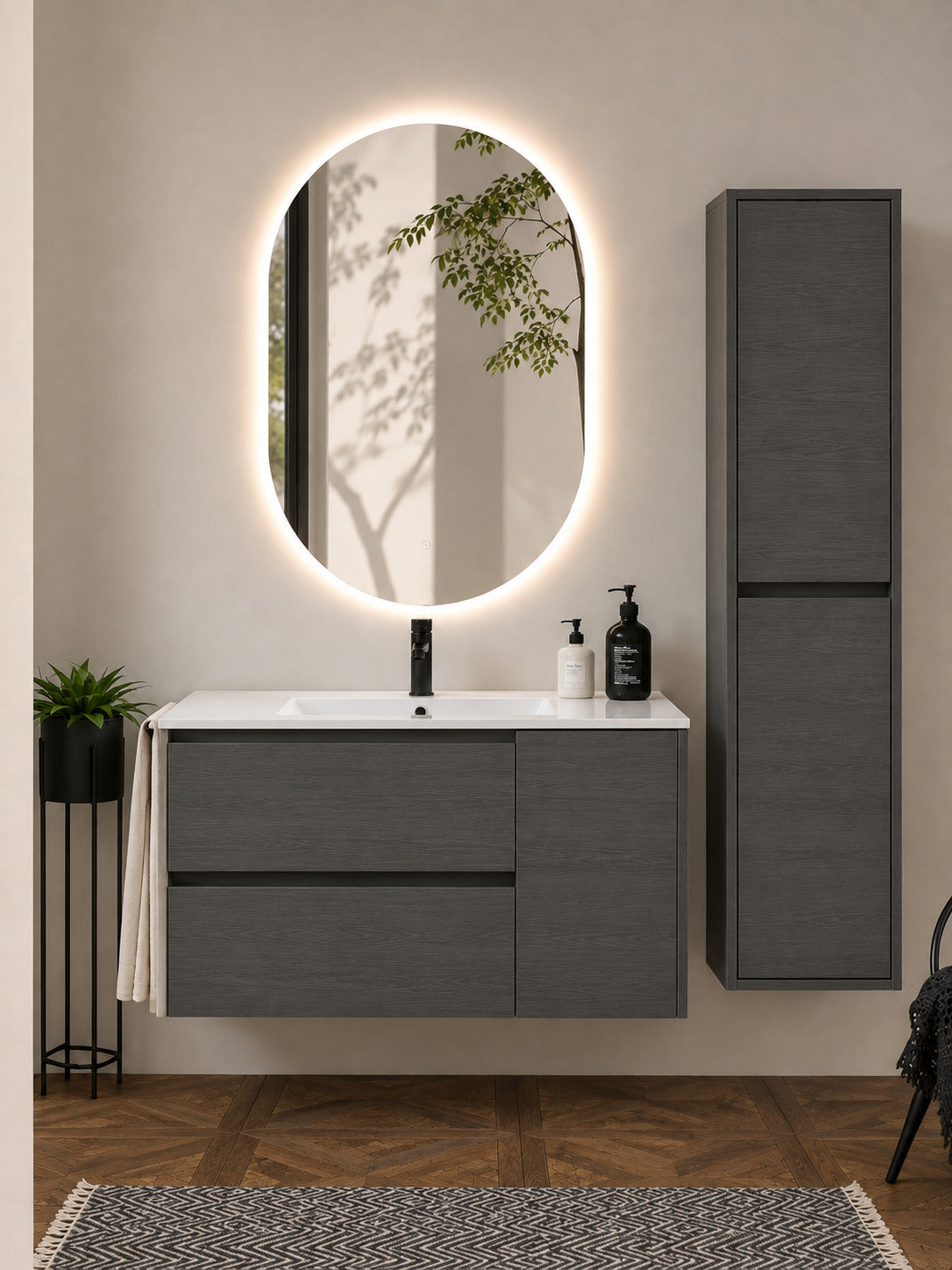 Badmöbel Mit Waschbecken Origenbath Itaca Ohne Spiegel 120x45 Cm 1 Becken Graphit Mit Säule