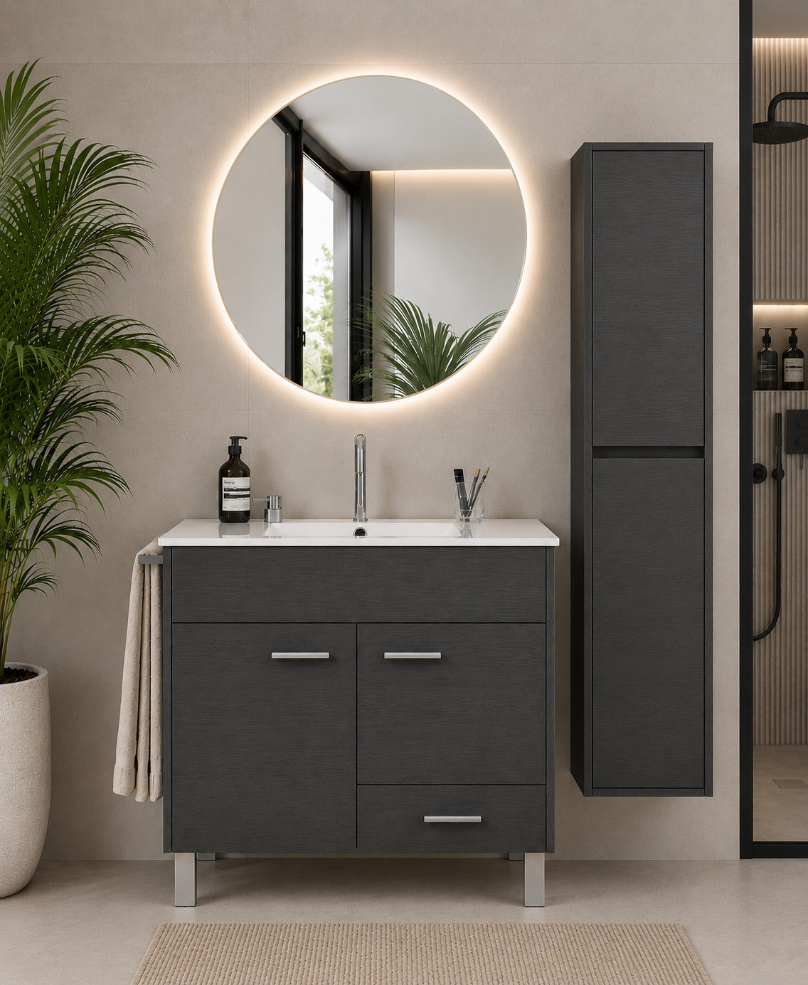 Badmöbel Mit Waschbecken Origenbath Samos Ohne Spiegel 80x45 Cm Graphit Mit Säule