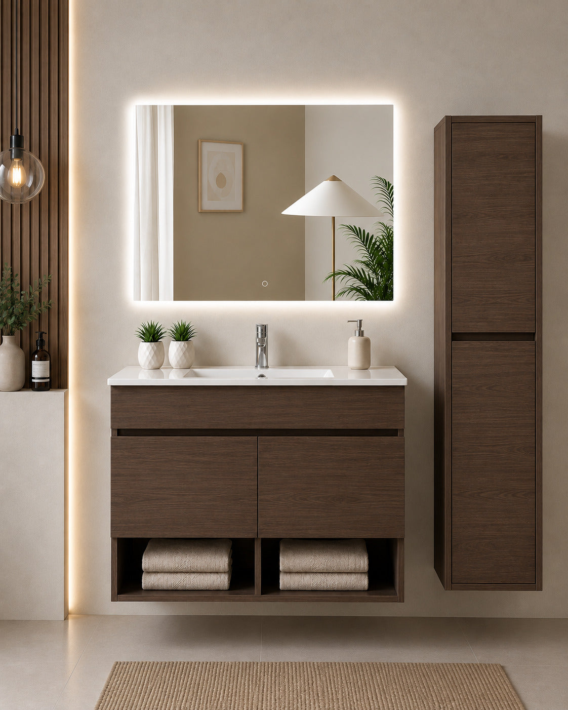 Badmöbel Hängend Mit Waschbecken Extra Flach Origenbath Nebari Mit Türen Ohne Spiegel 100x40 Cm Esche Tea Mit Säule