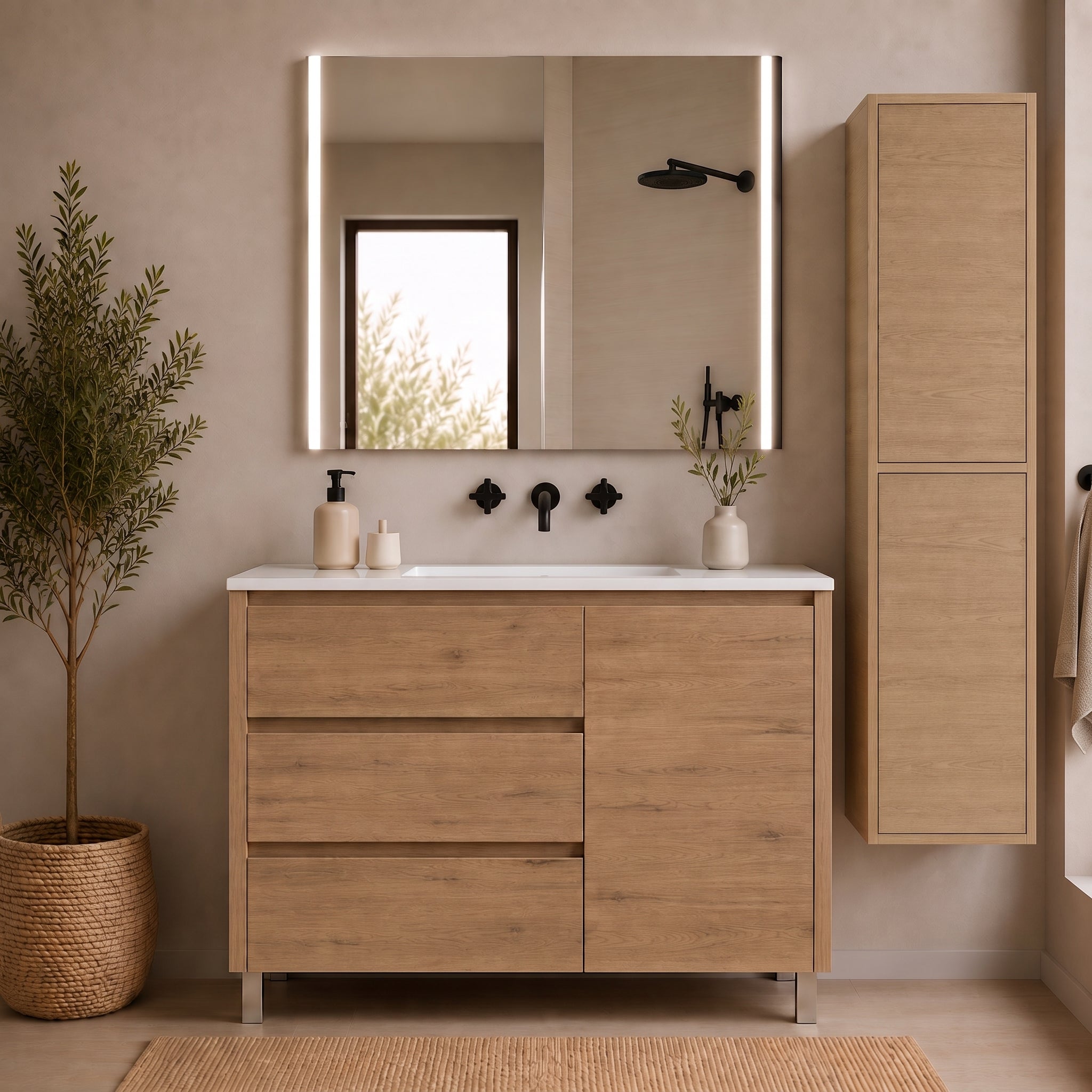 Badmöbel Mit 3 Schubladen, Tür Und Waschbecken Origenbath Volum Ohne Spiegel 80x45 Cm Estepa Mit Säule