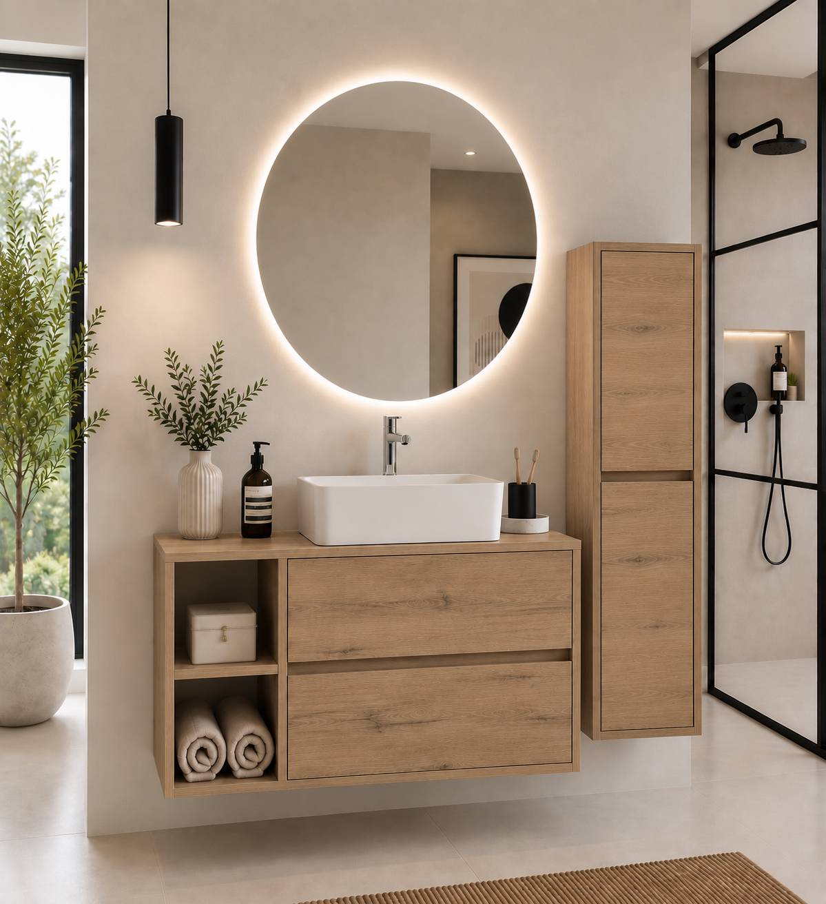 Badmöbel Mit Holzplatte Und Aufsatzwaschbecken Origenbath Zeus Ohne Spiegel 90x45 Cm Links Estepa Mit Säule
