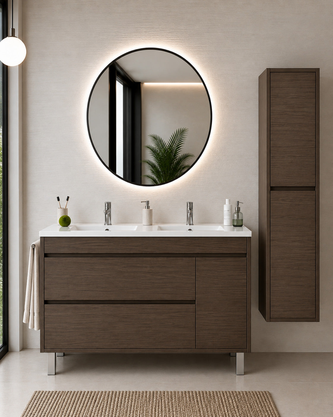 Badmöbel Mit Waschbecken Origenbath Caprera Ohne Spiegel 120x45 Cm Doppelwaschbecken Esche Tea Mit Säule