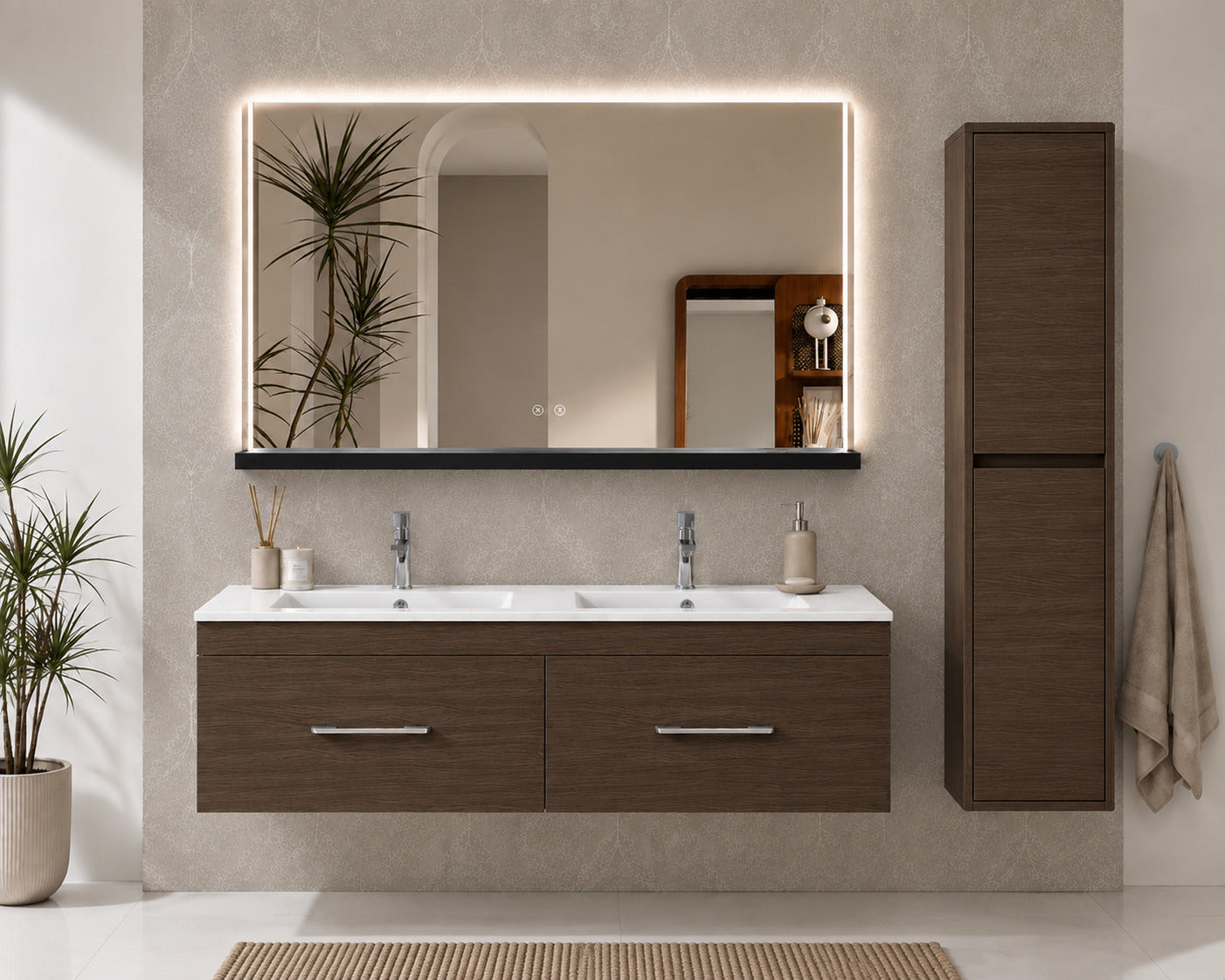 Badmöbel Mit Waschbecken Origenbath Florencia Ohne Spiegel 120x45 Cm 2 Senos Esche Tea Mit Säule