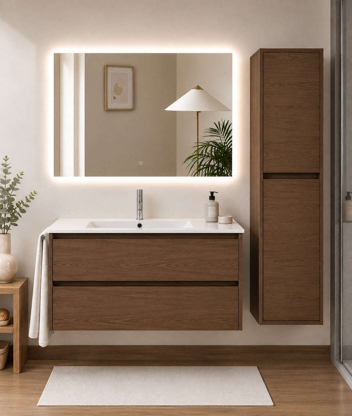 Badmöbel Mit Waschbecken Origenbath Ibiza Ohne Spiegel 80x40 Cm Esche Tea Mit Säule