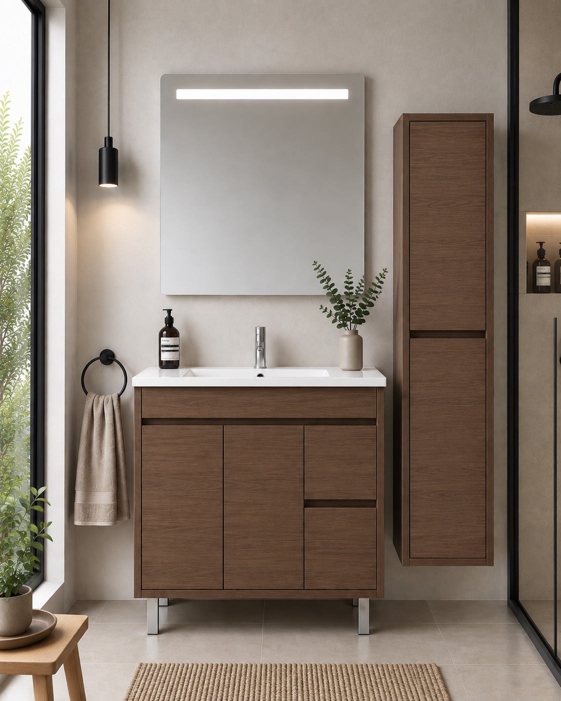 Badmöbel Mit Waschbecken Origenbath Isquia Ohne Spiegel 100x45 Cm Esche Tea Mit Säule
