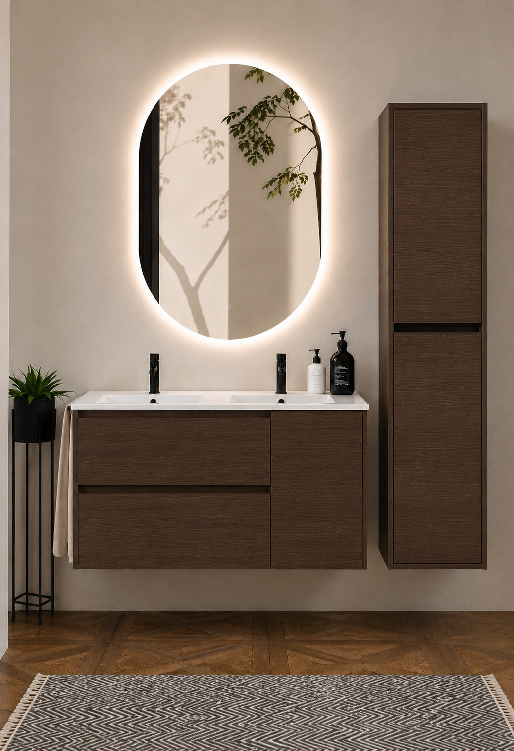 Badmöbel Mit Waschbecken Origenbath Itaca Ohne Spiegel 120x45 Cm Doppelwaschbecken Esche Tea Mit Säule