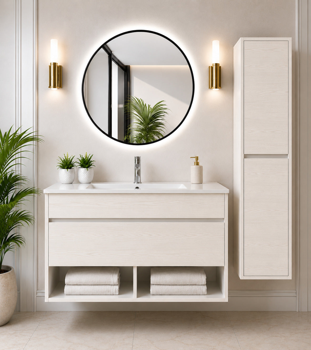 Badmöbel Hängend Mit Waschbecken Extra Flach Origenbath Nebari Mit Schublade Ohne Spiegel 60x35 Cm Nordisch Weiß Mit Säule