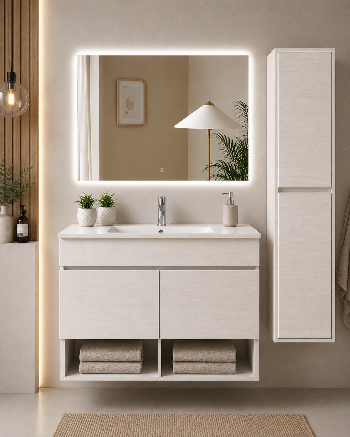 Badmöbel Hängend Mit Waschbecken Extra Flach Origenbath Nebari Mit Türen Ohne Spiegel 90x45 Cm Nordisch Weiß Mit Säule