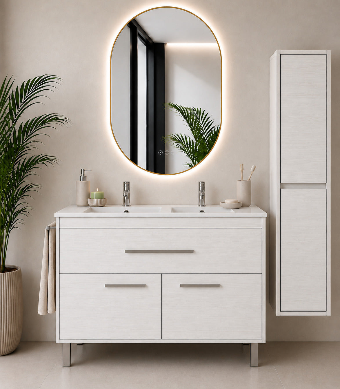 Badmöbel Mit Waschbecken Origenbath Bahia Ohne Spiegel 120x45 Cm Doppelwaschbecken Nordisch Weiß Mit Säule