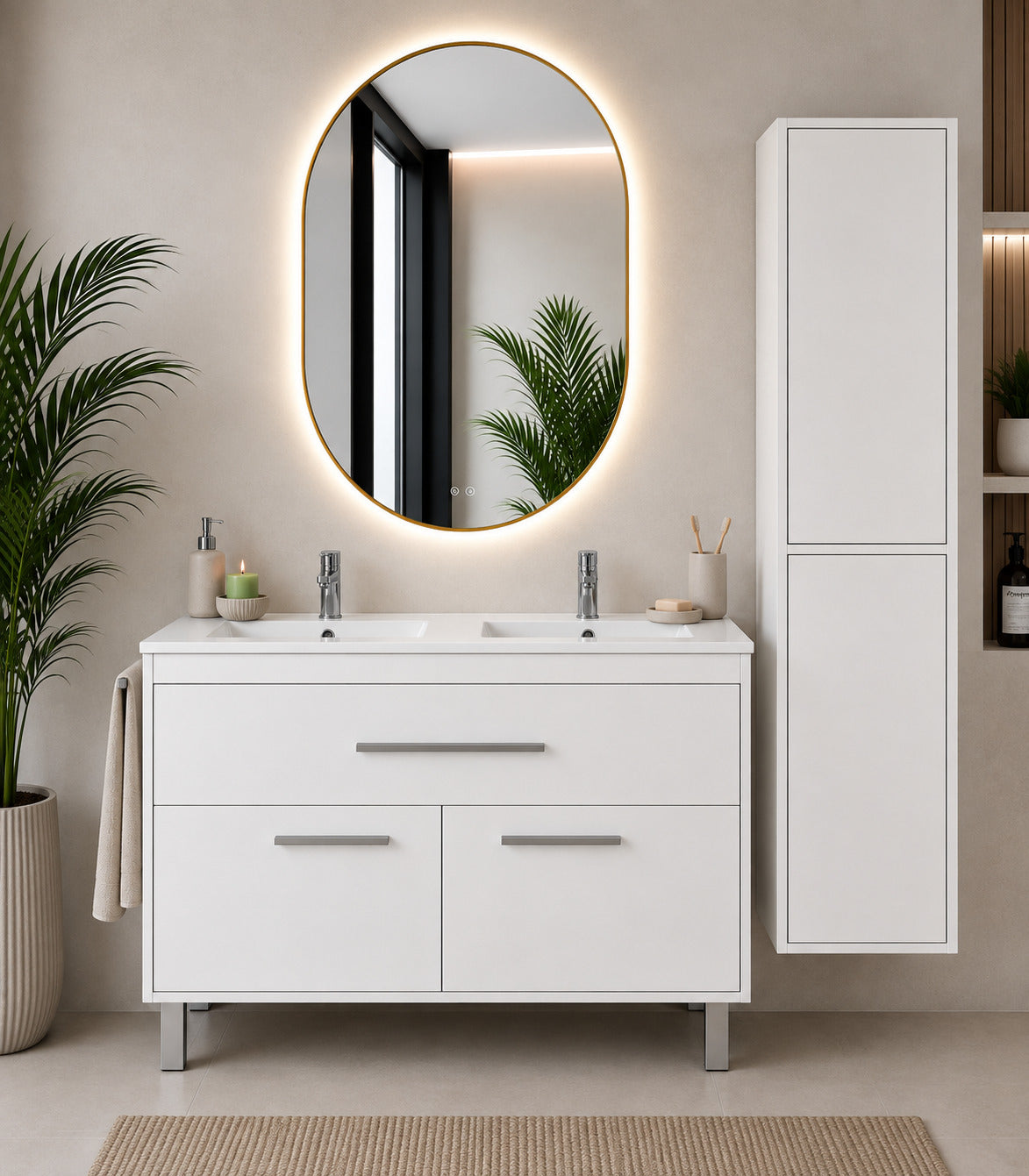 Badmöbel Mit Waschbecken Origenbath Bahia Ohne Spiegel 120x45 Cm Doppelwaschbecken Weiß Mit Säule